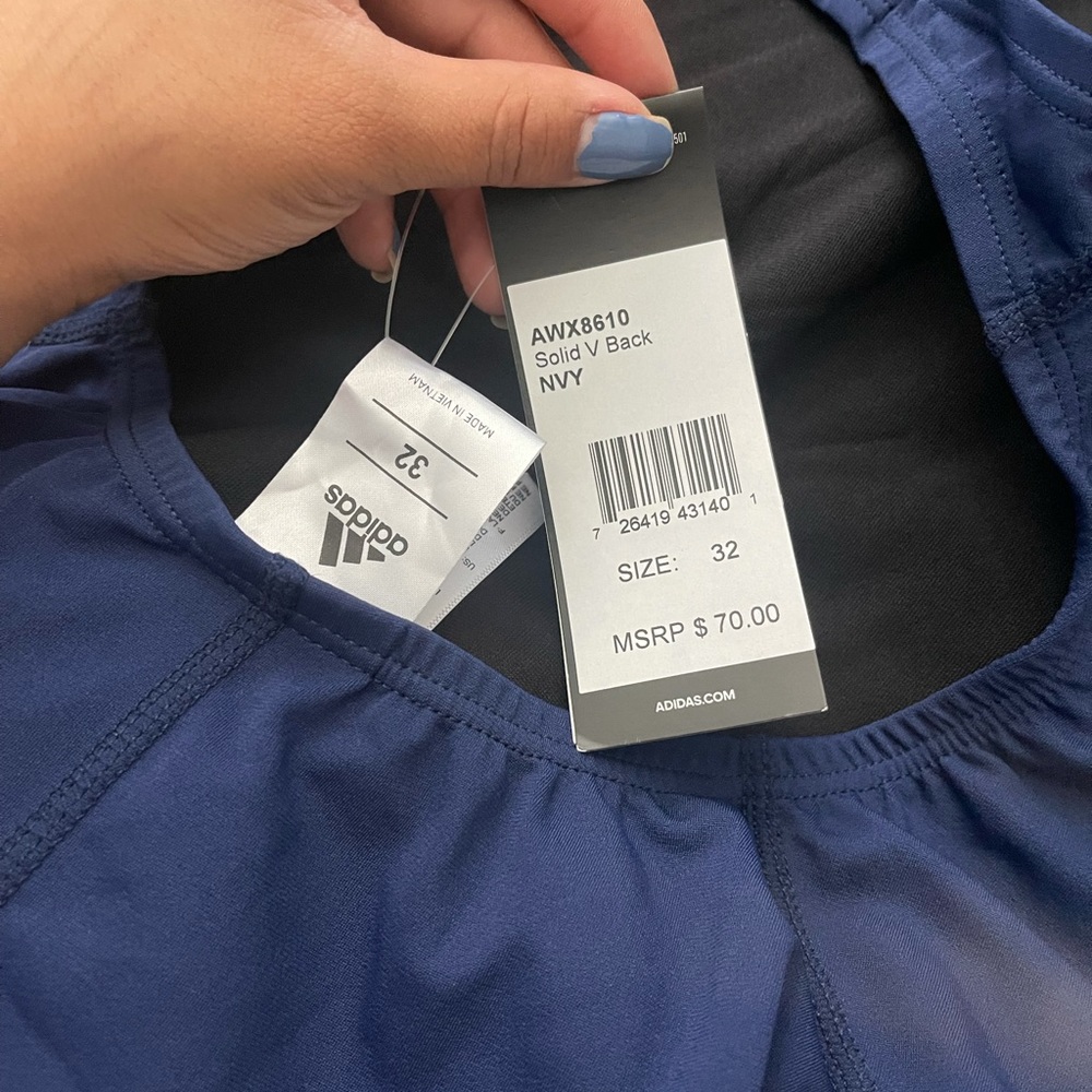 Dark Blue Solid V Back Swimsuit - image 4